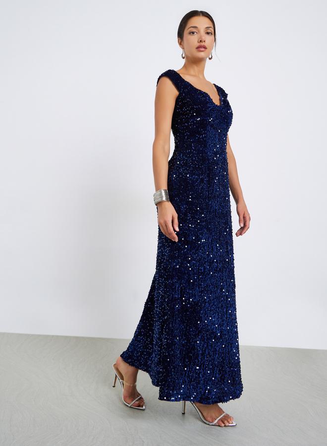 ستايلي فستان سهرة طويل بترتر بلا أكمام - Image 3